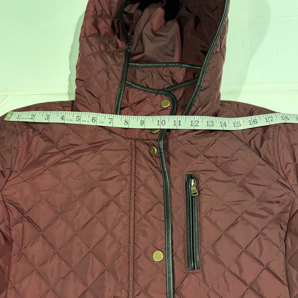 Lauren Ralph Lauren Quilted Hooded Coat XL Burgundy Equestrian Lining - Picture 12 of 14